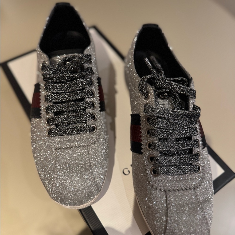 Authentic Gucci 
Stylish Silver Glitter Sneakers - Picture 5 of 5